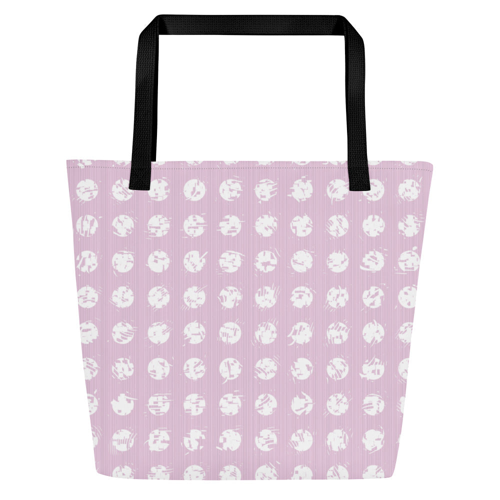 White Polka Dot Pink Large Tote Bag