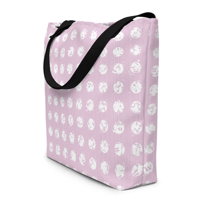 White Polka Dot Pink Large Tote Bag