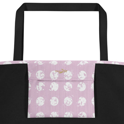 White Polka Dot Pink Large Tote Bag