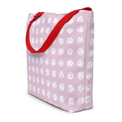 White Polka Dot Pink Large Tote Bag