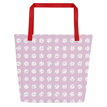 White Polka Dot Pink Large Tote Bag