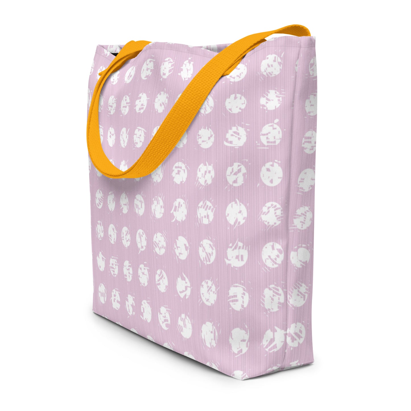 White Polka Dot Pink Large Tote Bag