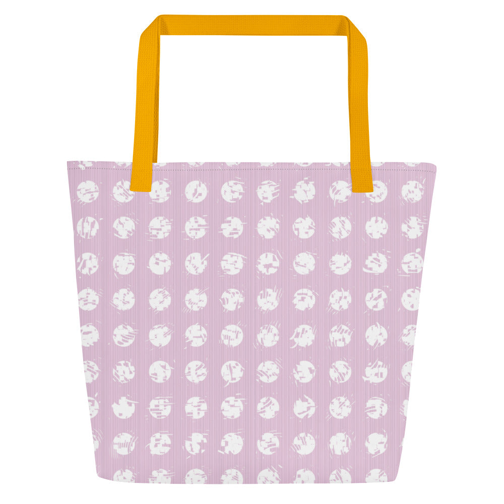 White Polka Dot Pink Large Tote Bag