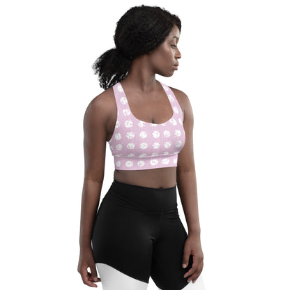 Women's White Polka Dot Pink Longline Sports Bra