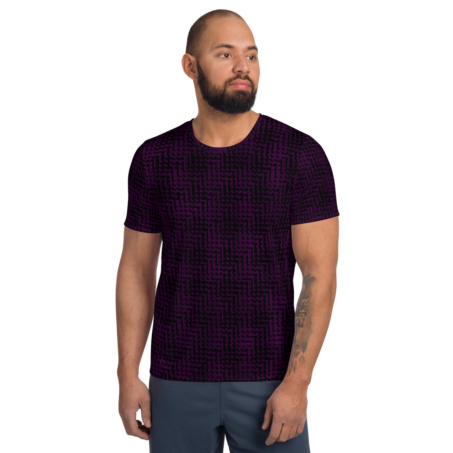 Men's Athletic T-shirt Black & Purple Houndstooth-Gingham Mix