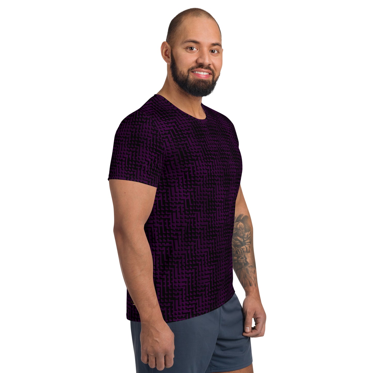 Men's Athletic T-shirt Black & Purple Houndstooth-Gingham Mix