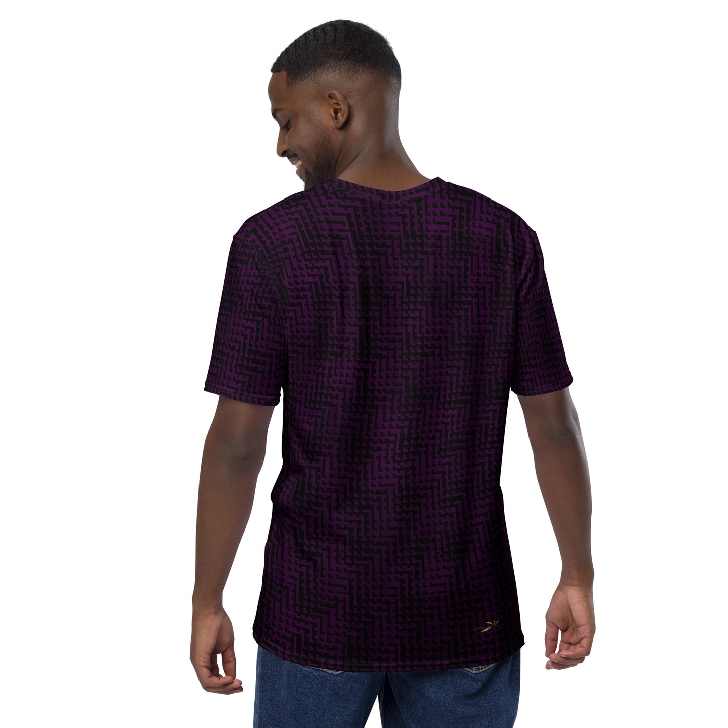 Men's T-Shirt Black & Purple Houndstooth-Gingham Mix