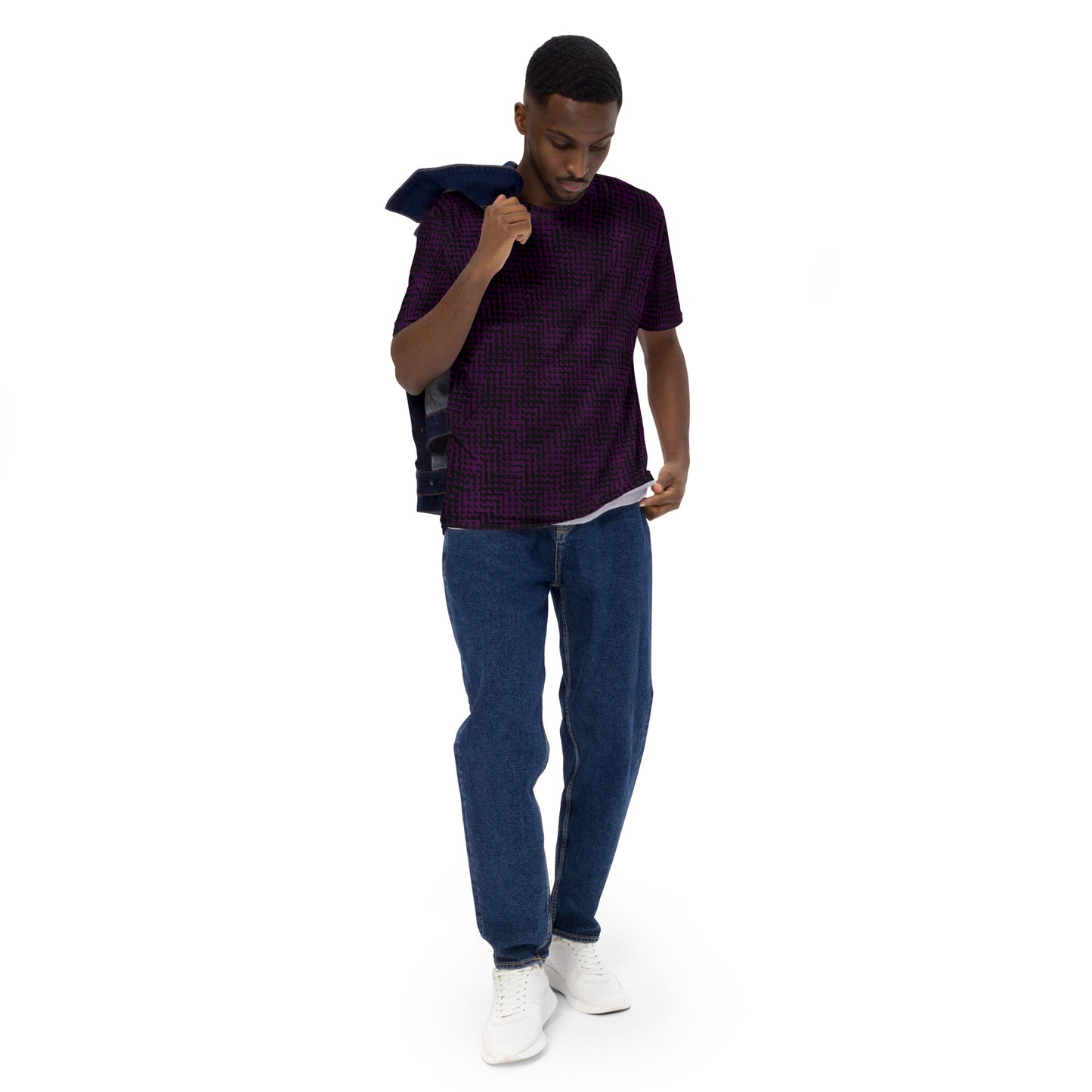 Men's T-Shirt Black & Purple Houndstooth-Gingham Mix