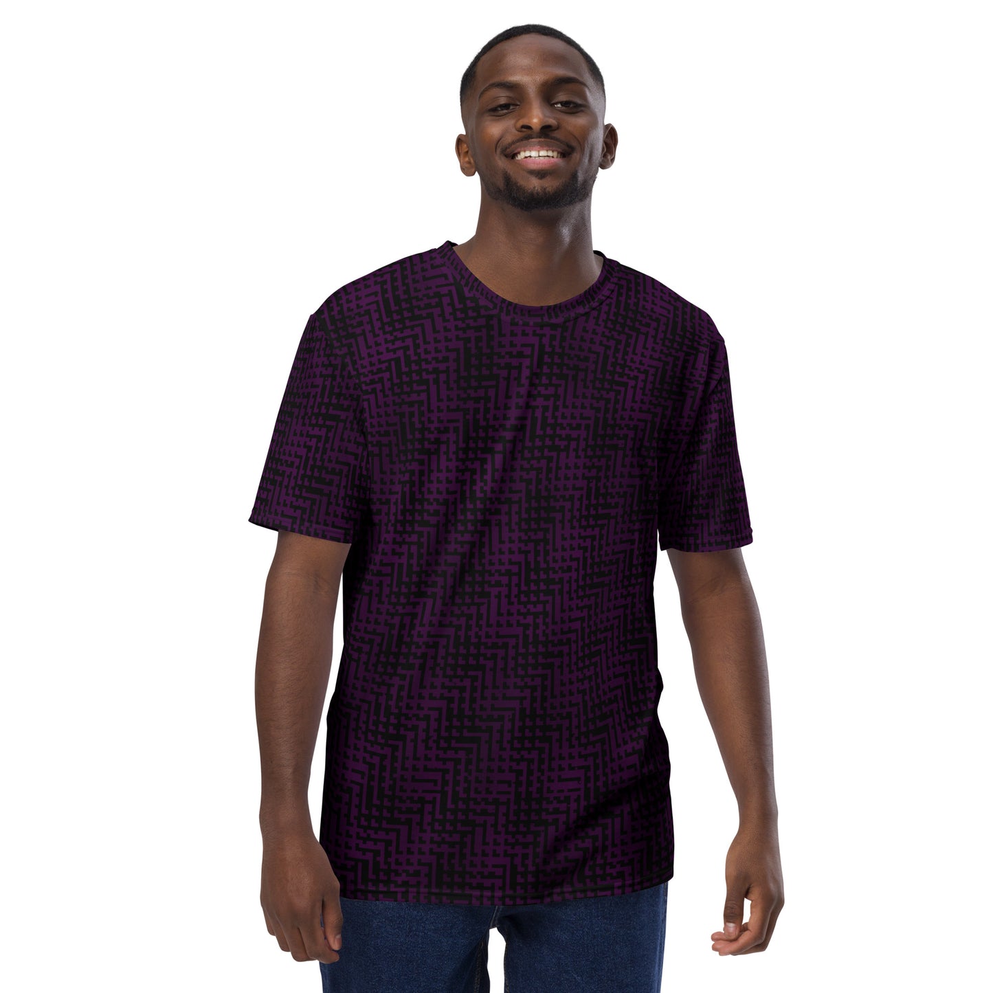 Men's T-Shirt Black & Purple Houndstooth-Gingham Mix