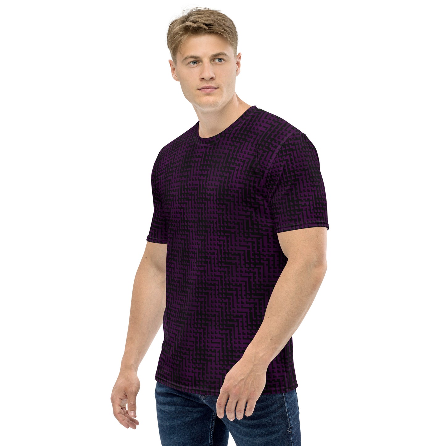 Men's T-Shirt Black & Purple Houndstooth-Gingham Mix