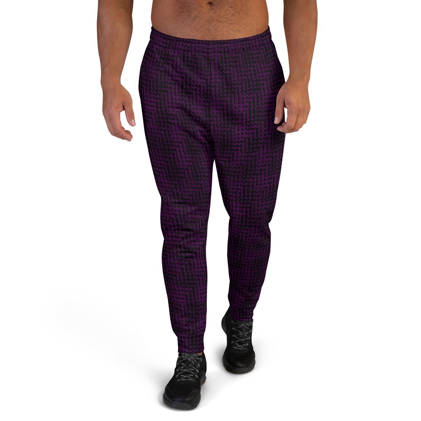 Men's Joggers Black & Purple Houndstooth-Gingham Mix