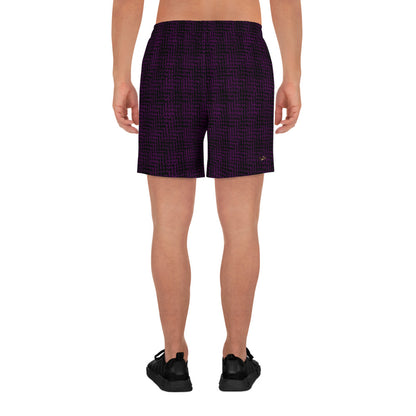 Men's Recycled Athletic Shorts Black & Purple Houndstooth-Gingham Mix