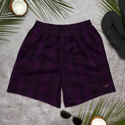 Men's Recycled Athletic Shorts Black & Purple Houndstooth-Gingham Mix