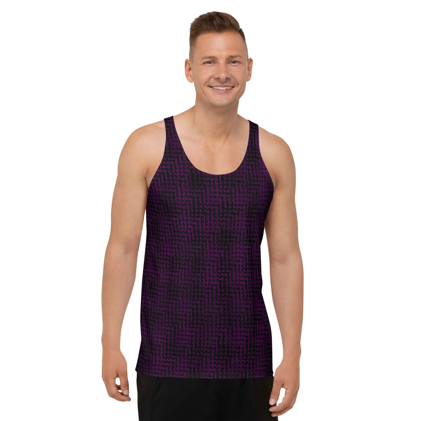 Unisex Tank Top Black & Purple Houndstooth-Gingham Mix