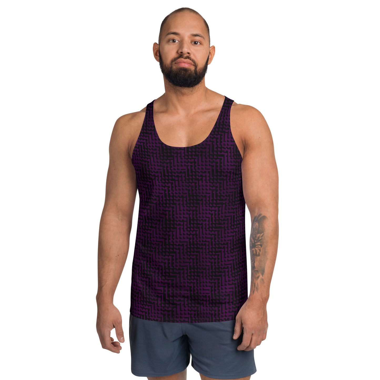 Unisex Tank Top Black & Purple Houndstooth-Gingham Mix