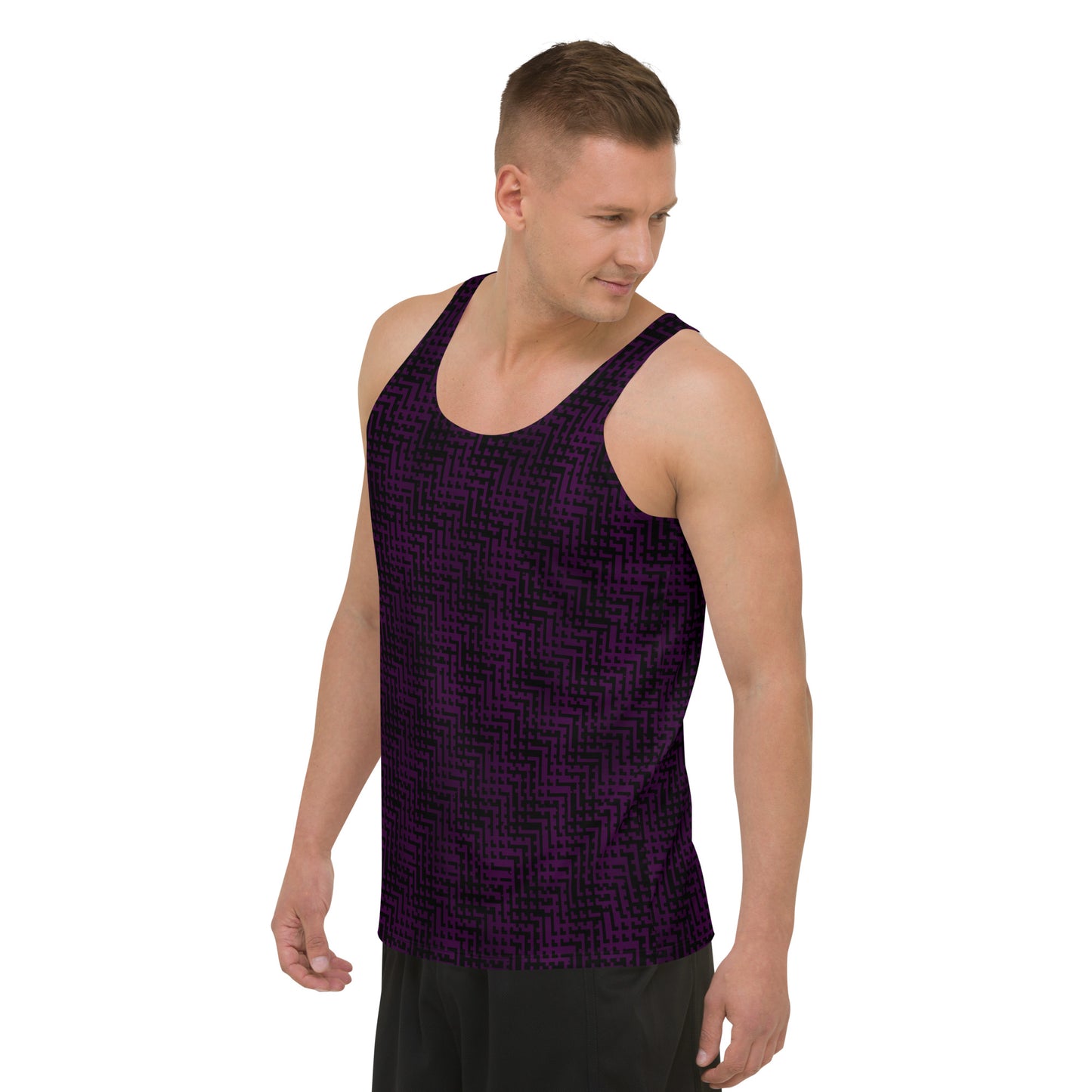 Unisex Tank Top Black & Purple Houndstooth-Gingham Mix