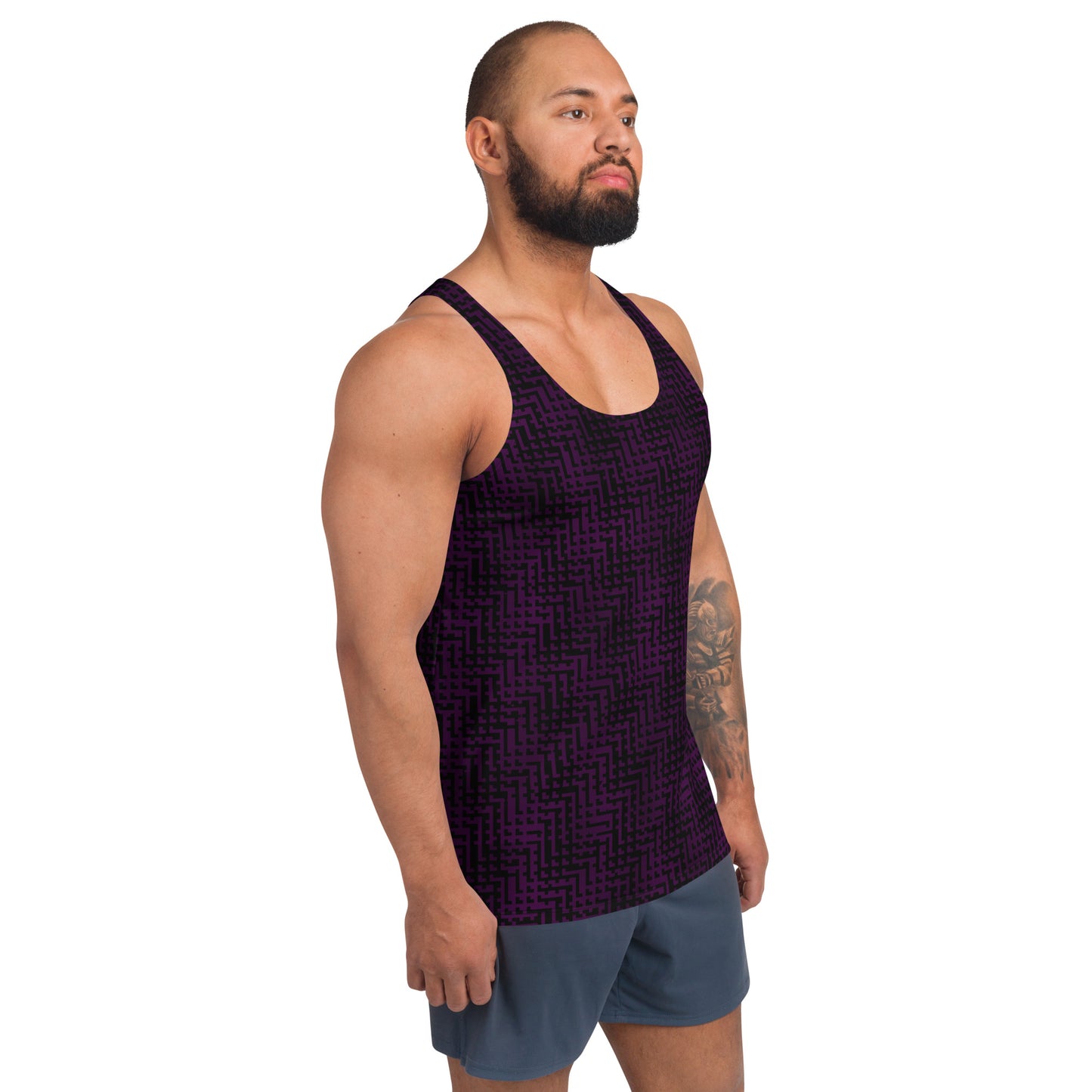 Unisex Tank Top Black & Purple Houndstooth-Gingham Mix