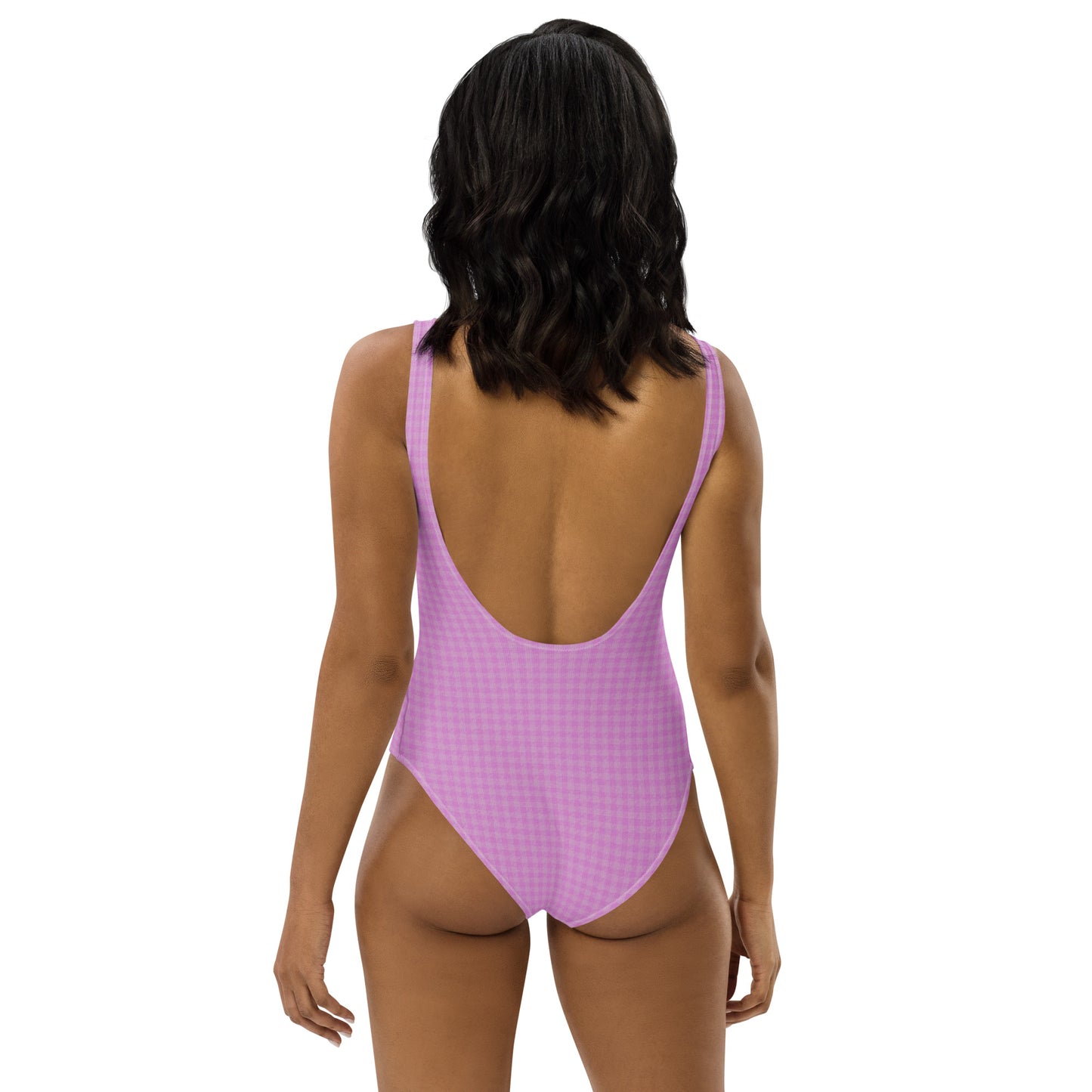 Women's One-Piece Swimsuit Pink Houndstooth-Gingham Mix