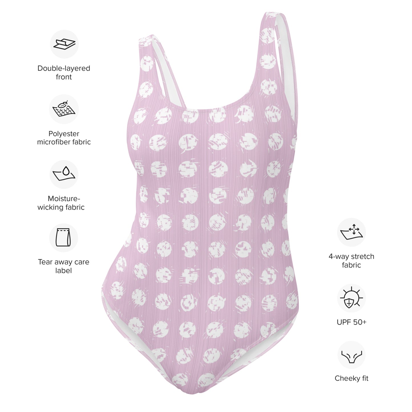 Women's White Polka Dot Pink One-Piece Swimsuit