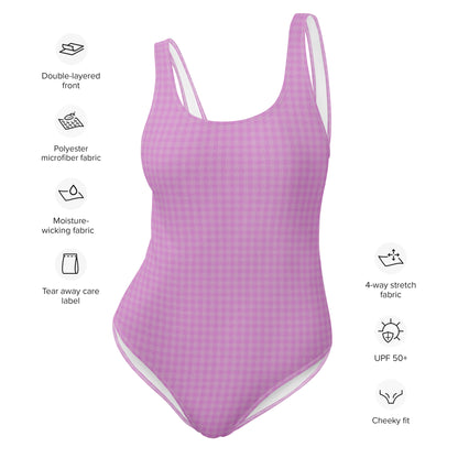 Women's One-Piece Swimsuit Pink Houndstooth-Gingham Mix