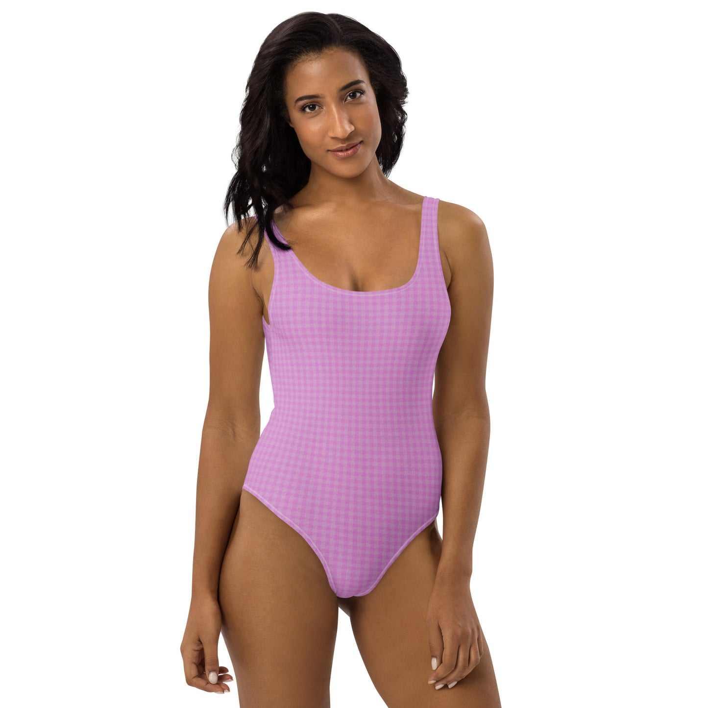 Women's One-Piece Swimsuit Pink Houndstooth-Gingham Mix