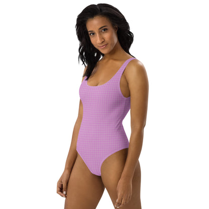 Women's One-Piece Swimsuit Pink Houndstooth-Gingham Mix