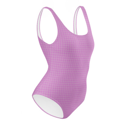 Women's One-Piece Swimsuit Pink Houndstooth-Gingham Mix