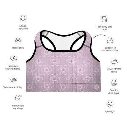 Women's Light Pink Floral Padded Sports Bra