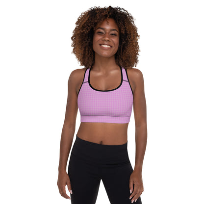 Women's Padded Sports Bra Pink Houndstooth-Gingham Mix