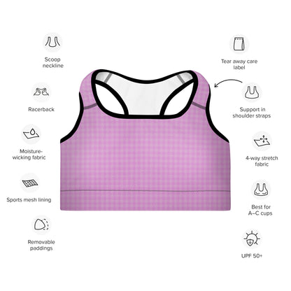 Women's Padded Sports Bra Pink Houndstooth-Gingham Mix