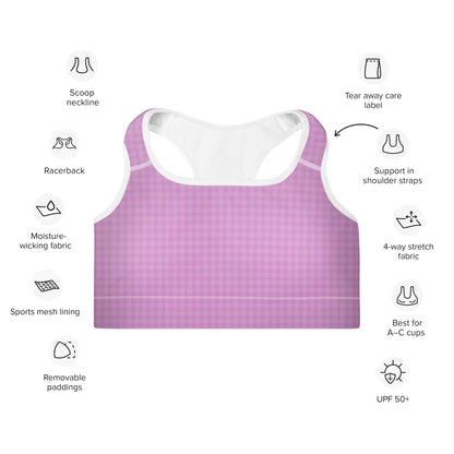 Women's Padded Sports Bra Pink Houndstooth-Gingham Mix