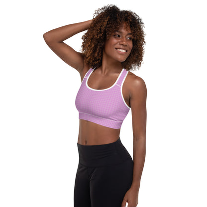 Women's Padded Sports Bra Pink Houndstooth-Gingham Mix