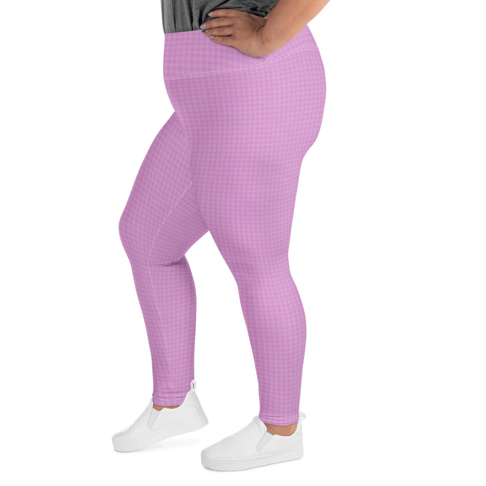 Women's Plus Size Leggings Pink Houndstooth-Gingham Mix