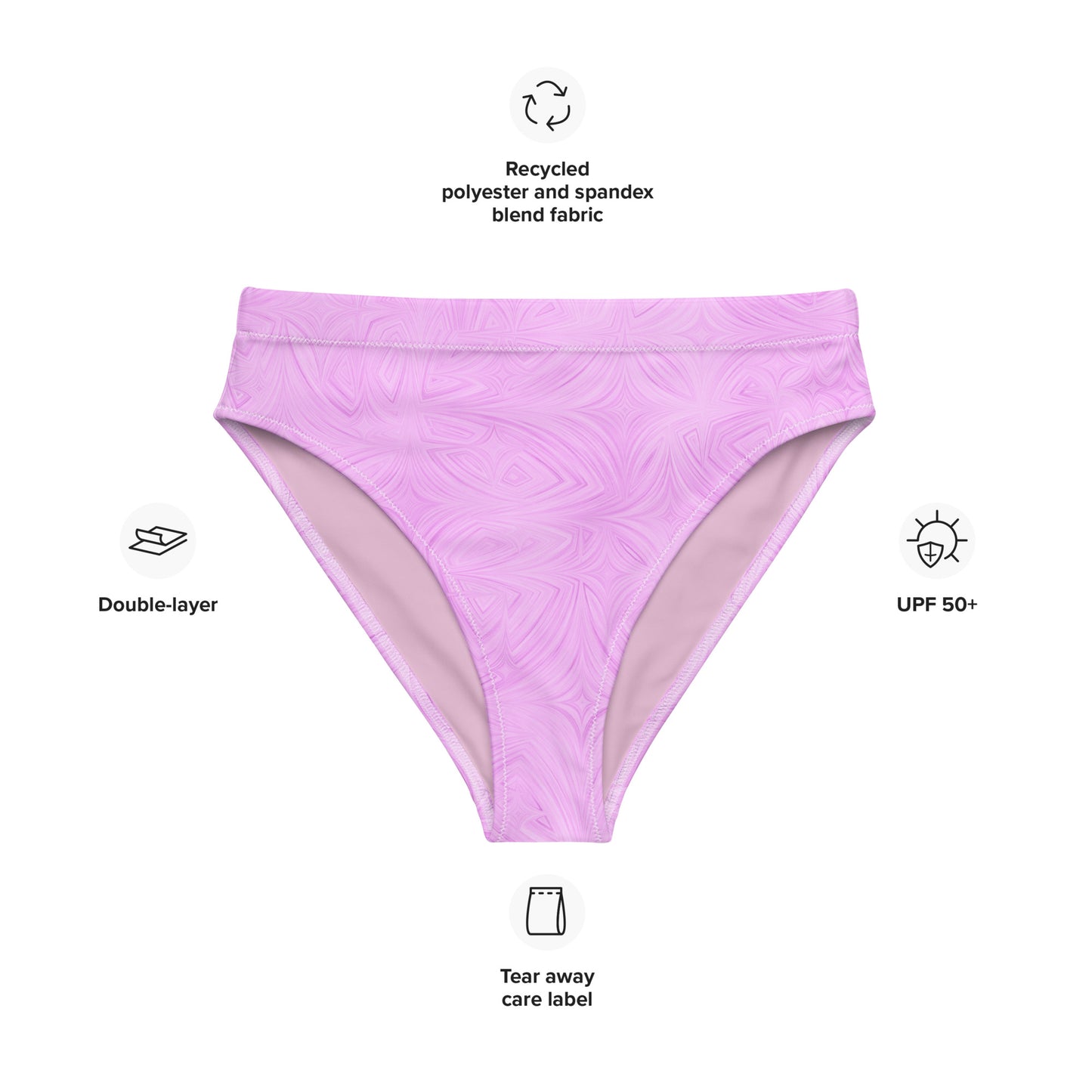 Recycled High-Waisted Bikini Bottom Pink Tie-Dye