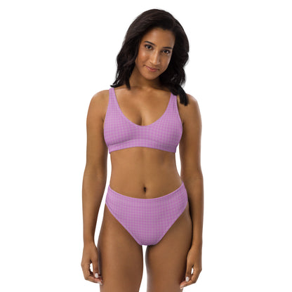 Women's Recycled High-Waisted Bikini Pink Houndstooth-Gingham Mix