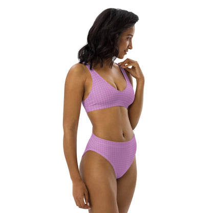 Women's Recycled High-Waisted Bikini Pink Houndstooth-Gingham Mix