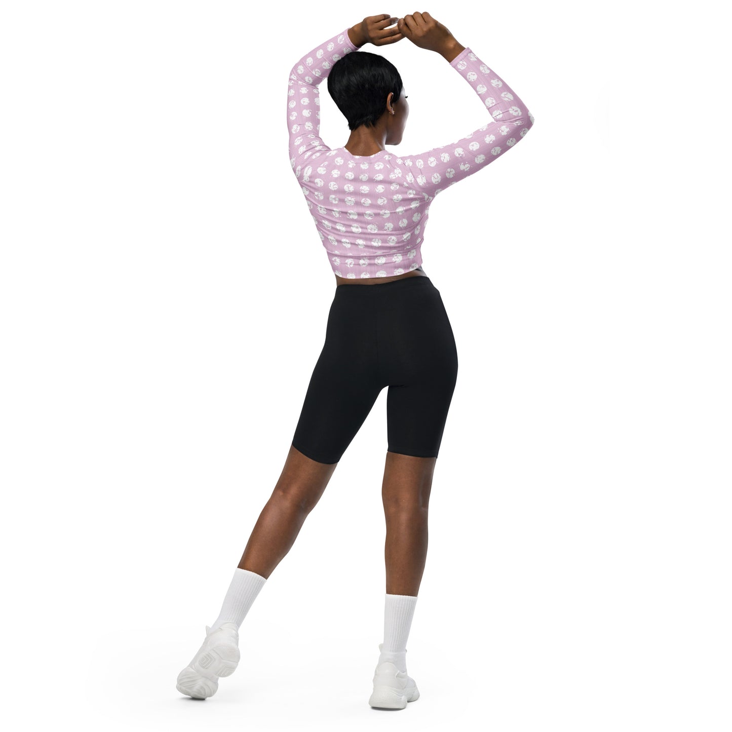 Women's White Polka Dot Pink Recycled Long-Sleeve Crop Top