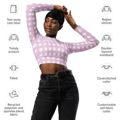 Women's White Polka Dot Pink Recycled Long-Sleeve Crop Top