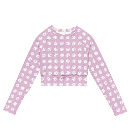 Women's White Polka Dot Pink Recycled Long-Sleeve Crop Top