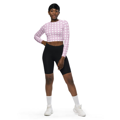 Women's White Polka Dot Pink Recycled Long-Sleeve Crop Top