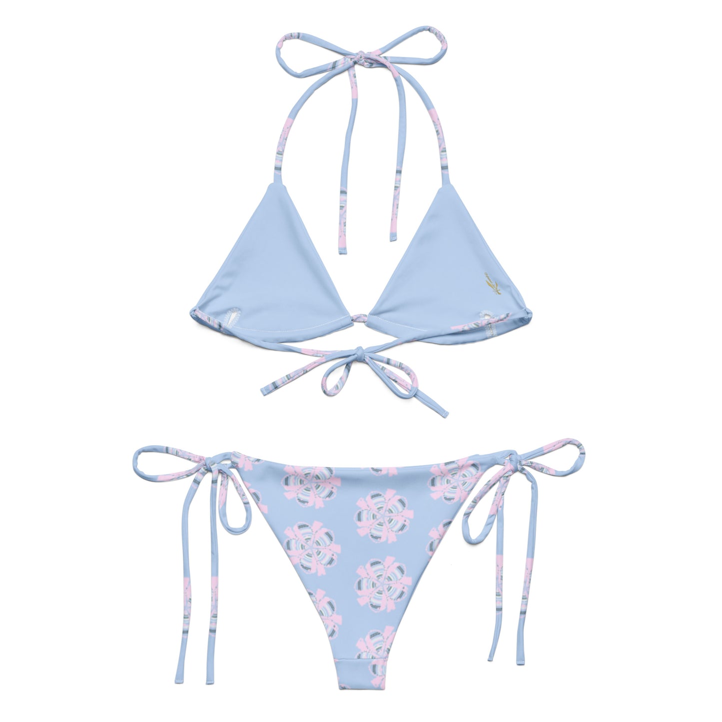 Blue Recycled String Bikini Floral Art