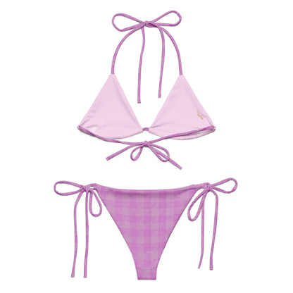 Recycled String Bikini Pink Houndstooth-Gingham Mix