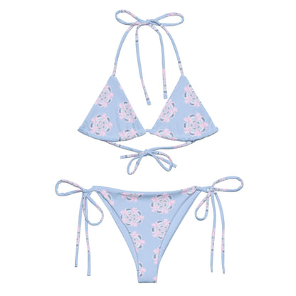 Blue Recycled String Bikini Floral Art