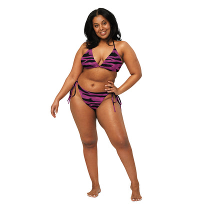 Recycled String Bikini Purple Animal Print