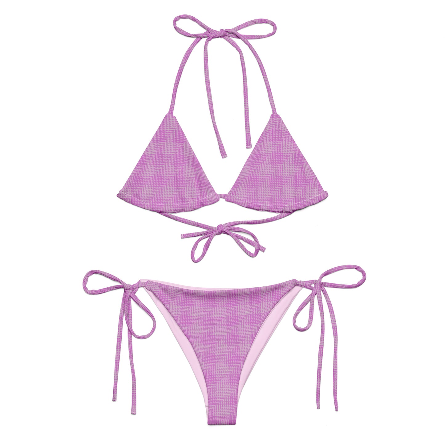 Recycled String Bikini Pink Houndstooth-Gingham Mix