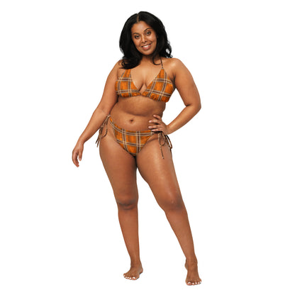 Recycled String Bikini Orange Plaid