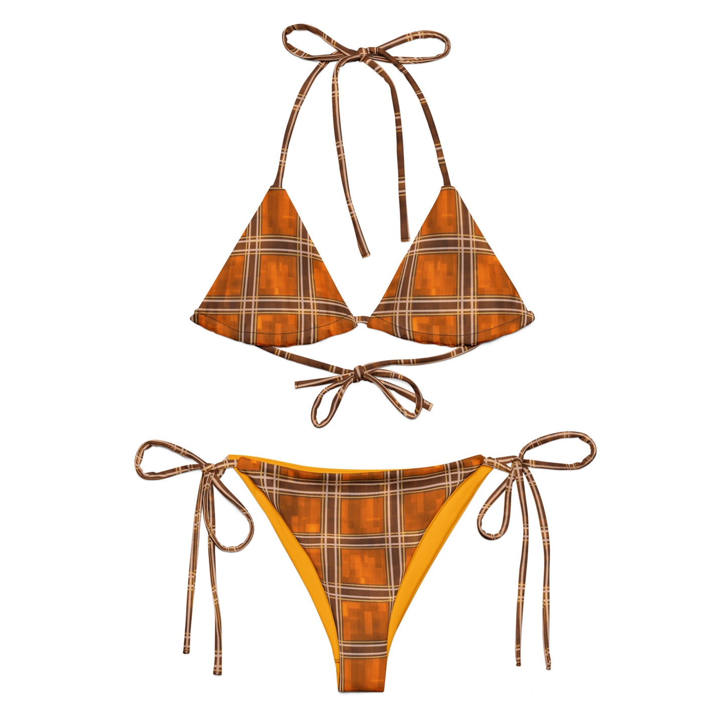 Recycled String Bikini Orange Plaid