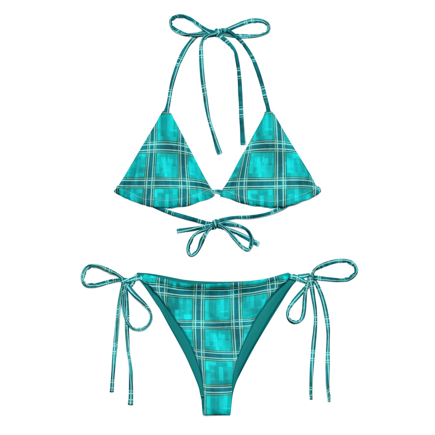 Recycled String Bikini Teal Plaid