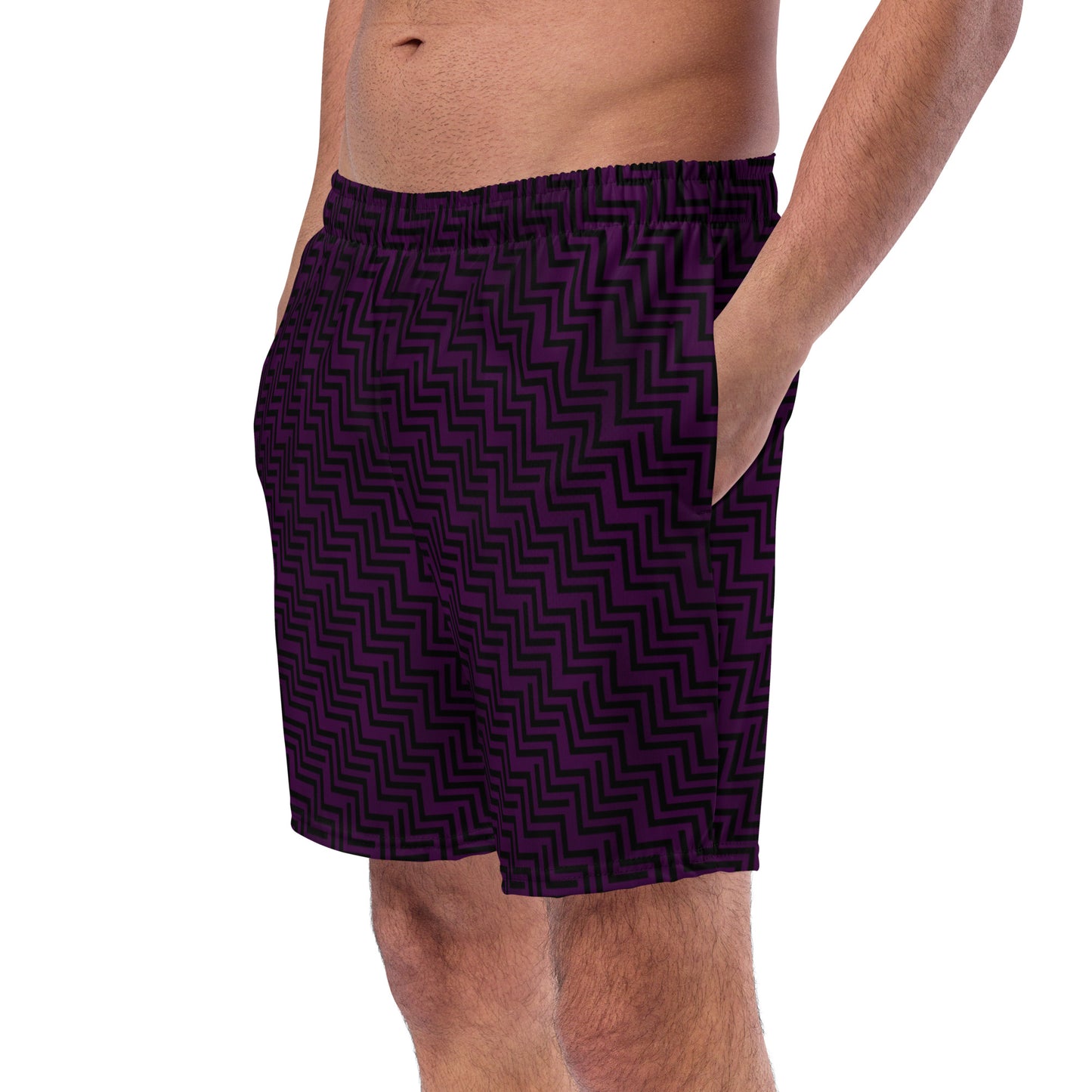 Men's Swim Trunks Purple & Black Zig Zag Print