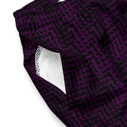 Men's Swim Trunks Black & Purple Houndstooth-Gingham Mix